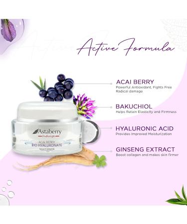 Acai Berry Night Cream | Anti-Aging Hydrating Moisturizer with Bio Hyaluronic Acid & Bakuchiol | Lightweight Non-Allergic Formula for Reducing Pigmentation Fine Lines & Wrinkles - Buy Online on GoSupps.com