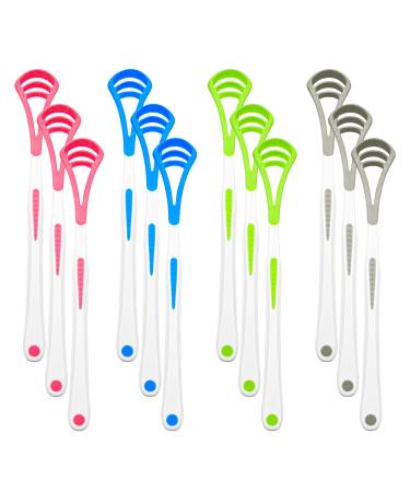 12pcs Tongue Scraper Tongue Cleaner Plastic Tongue Brush with Three Layers of Scraping Blades for Healthy Oral Care and Reducing Bad Breath