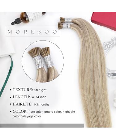 Moresoo I Tip Extensions - Real Hair Blond & Ashblond Keratin Bondings 45cm | #P18/613 40g - Shop Internationally! - Buy Online on GoSupps.com