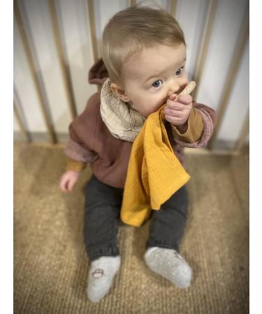 Organic Cotton Security Blanket & Bunny Ears Teething Ring Set for Babies | 100% Muslin Fabric & Wooden Teether in Yellow - Buy Online on GoSupps.com