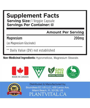 PlantVital Magnesium Glycinate 200mg Capsules - Vegan Sleep Support and Heart Health Supplement - 120 Count - Buy Online on GoSupps.com