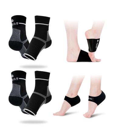 Plantar Fasciitis Pain Relief Kit-2 Pairs Compression Foot Sleeves Gel Cushioned Heel Protectors & Compression Arch Supports-Fast Pain Relief from Heel Spurs Flat Feet Archilles Tendonitis 2 PAIRS SOCKS&ARCH&HEEL(WHITE) S (Women 5-7 Men 6-7.5)