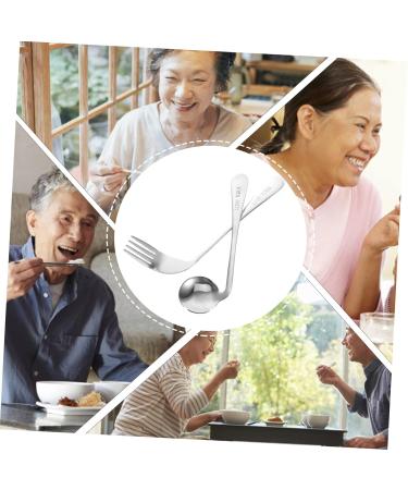 Lurrose Left-Handed Curved Cutlery Set - 4-Piece Self-Feeding Spoon & Fork for Adaptive Eating - Durable Steel 17x4.5cm - Buy Online on GoSupps.com
