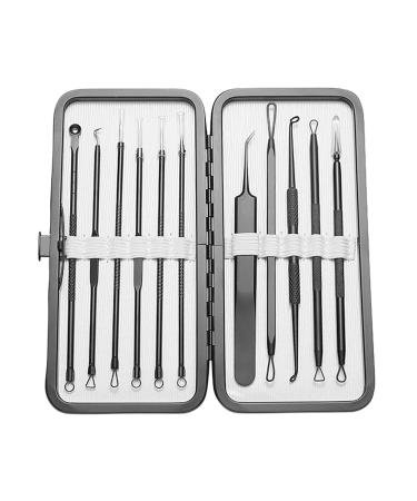 Funien Acne Blackhead Tweezer Puller 11 Pieces Comedone Extractor Tool Black Spot Removal with Case