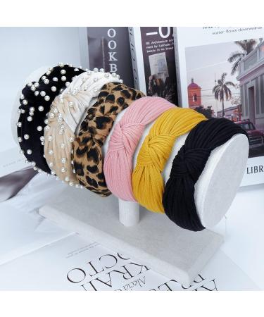 6Pcs MISUPORVE Pearl Knotted Headbands for Women & Girls - Velvet Leopard Print Fashion Hair Hoop - Buy Online on GoSupps.com
