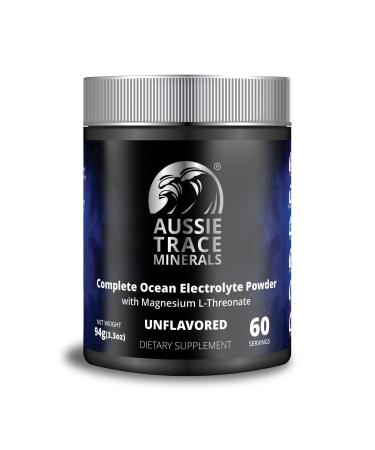Aussie Trace Minerals Magnesium Hydration Powder | Supercharged Hydration Recovery | Magnesium-Rich Low Sodium | Ocean Minerals + Mag L Threonate | Sugar-Free unflavored | 60 Serves | Vegan Keto