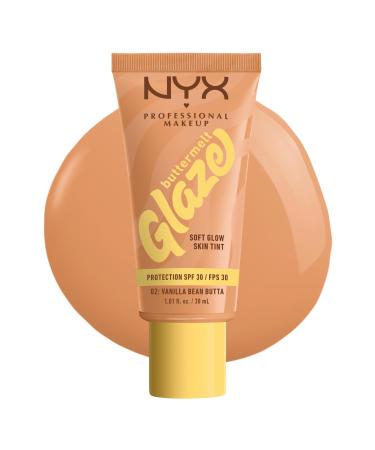 NYX Professional Makeup - Fond de Teint Hydratant SPF30 - Tenue Longue Dur e Jusqu' 12h - 93% d'Ingr dients Soin - Formule Vegan - Buttermelt Glaze Tint - Teinte : Vanilla Bean Butta - 30ml