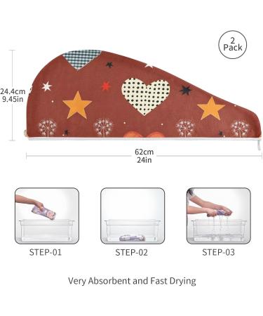 Plaid Hearts & Stars Hair Towel 2 Pack | Super Absorbent Quick Dry Hair Turbans for Women & Girls - Buy Online on GoSupps.com