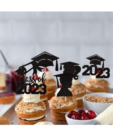 Pack of 24 2023 Graduation Cake Decorations Glitter Diploma Congratulations Cap Class of 2023 Cupcake Toppers for Graduation Theme School Boys Girls Graduate Party Cake Decorations Accessories Black Black. - Buy Online on GoSupps.com