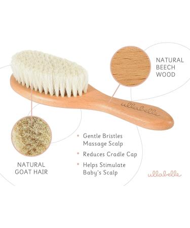 Ullabelle 4 Piece Wooden Baby Hair Brush and Comb Set - Soft Goat Hair - Prevents Cradle Cap - Pink - Registry Gift - Buy Online on GoSupps.com