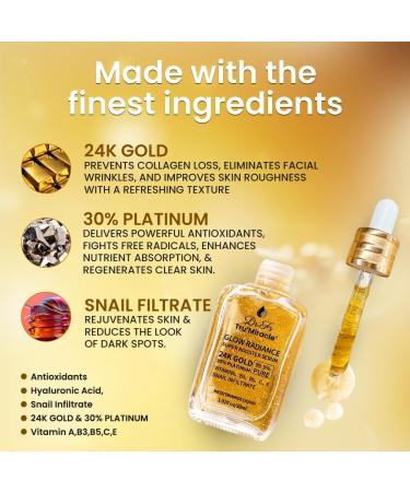 24K Gold Anti-Aging Serum with Platinum & Retinol - Deep Wrinkle Filler & Collagen Booster - Vitamin B3 C Snail Extract - Luxe Face Treatment - Buy Online on GoSupps.com