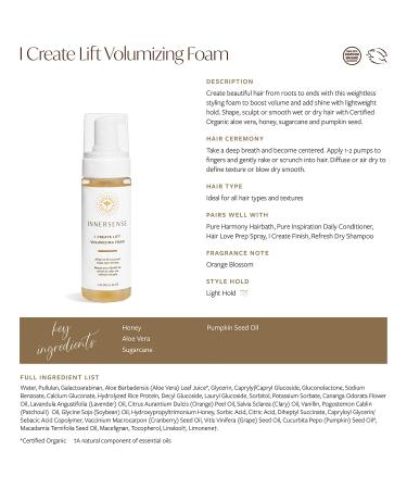 Innersense Organic I Create Lift Hair Volumizing Foam 6 oz - Clean Non-Toxic Haircare - Buy Online on GoSupps.com