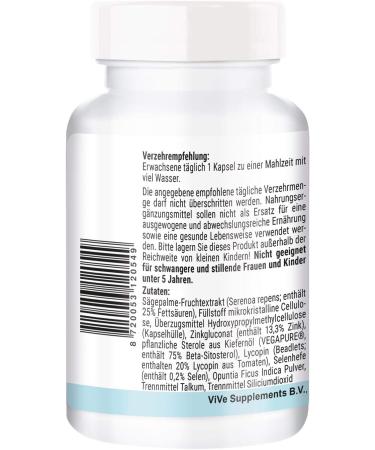Vive Supplements Saw Palmetto Extract Prostate Capsules - High Dose Vegan Formula with Selenium Zinc Beta Sitosterol & Lycopene - 120 Capsules - Quality from Germany - Buy Online on GoSupps.com