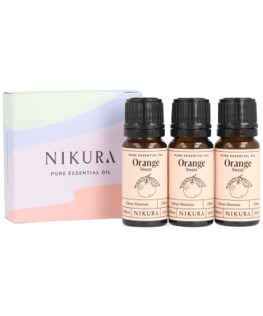 Nikura Orange (Sweet) Essential Oil - 30ml (3 x 10ml) | 100% Pure Natural Oils | Perfect For Boosting Mood Diffuser Cleaning Bath | Great For Self Care Clean Home Anxiety Relief | Vegan & UK Made