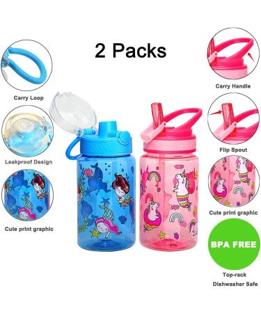 Home Tune 16oz Kids Water Bottle - BPA Free, Leak-Proof, Cute Elephant & Dinosaur Design - 2 Pack - Buy Online on GoSupps.com