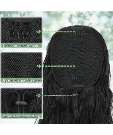 Miuric 24 Inch Black Drawstring Ponytail Extensions for Women - Long Curly Wavy Synthetic Hair for Everyday Use - Buy Online on GoSupps.com