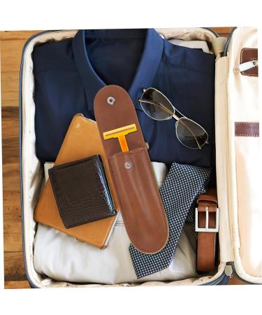 Angoily Travel Razor Case - Safety Razor Sheath for Women | Durable PU Brown Razor Bag & Travel Supplies - Perfect for Hairdressers & Manual Shaving - Buy Online on GoSupps.com