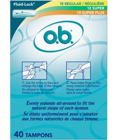 o.b. Original Non-Applicator Tampons - Regular, Super, & Super Plus Absorbancies - 40 Count - Buy Online on GoSupps.com