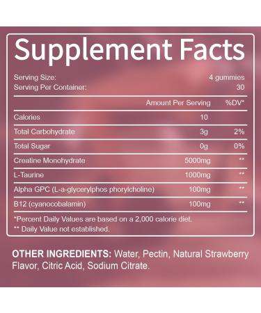 Buy Creatine Monohydrate Gummies with Vitamin B12 - Sugar & Gluten Free Vegan Strawberry Flavor 5000mg for Enhanced Performance & Recovery - 120 Count - Buy Online on GoSupps.com