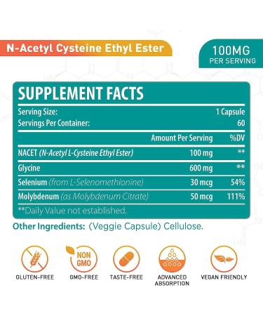 NACET 100mg with Glycine - Superior Absorption - Immune System Support - 60 Capsules (2 Pack) - Buy Online on GoSupps.com