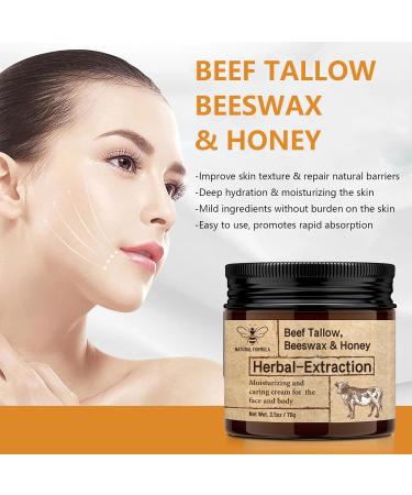 Organic Beef Tallow Face Cream - Grass-Fed Beeswax & Honey Hydration Skin Nourishment - Buy Online on GoSupps.com