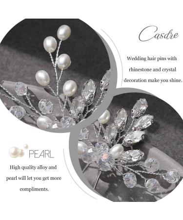 Casdre Crystal Bride Wedding Hair Pins - Silver Rhinestone Pearl Bridal Accessories (Pack of 2) - Buy Online on GoSupps.com