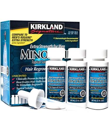 Kirkland Minoxidil 5% Topical Solution Extra Strength Hair Regrowth Treatment for Men Dropper Applicator Included (1 month to 24 month supplies available) (6 month supply), Clear