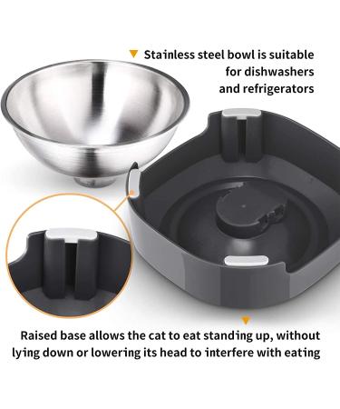Jemirry Elevated Cat Bowl - Anti-Vomiting 15 Tilted Raised Stainless Steel Pet Bowls with Non-Slip Stand - Prevents Cat and Dog Vomiting, Protects Spine - Dishwasher Safe - Set of 2 Bowls - Buy Online on GoSupps.com