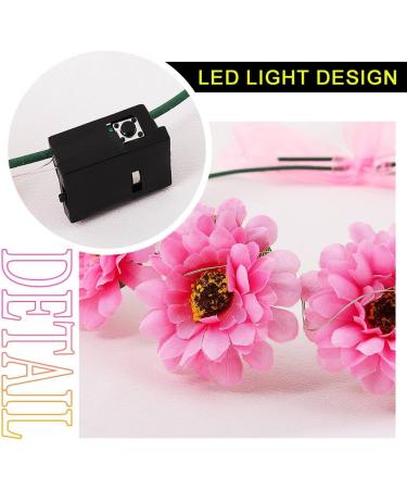 Edary LED Flower Headbands Crown Light Up Hair Wreath Headband Bridal Floral Festival Headpiece Halloween Party Seaside Vacation Photo Headdress for Bride Women Girls (Pink) - Buy Online on GoSupps.com