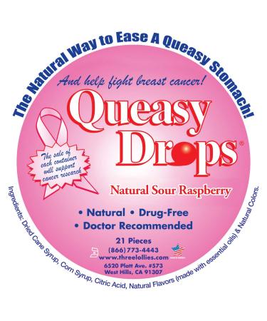 Queasy Drops  Supporting Breast Cancer Awareness | 21 Drops | Nausea Relief (Chemo, Motion Sickness, Hangover etc.) | Drug Free & Gluten Free | Raspberry Flavor Raspberry 21 Count (Pack of 1)