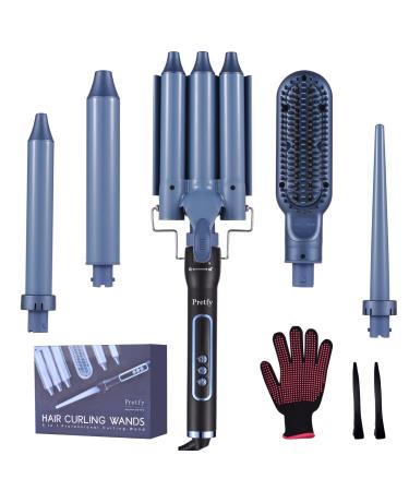LAOSHE 5-IN-1 Hair Curler Set Hair Curling Iron Wand Hair Straightener Hair Waver Temperature Adjustable LCD Temp Display Hair Styling Tool with Hair Clip Gloves
