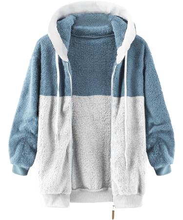 Hanxiulin Women's Fluffy Fleece Jacket - Plush Warm Casual Sweatcoat Windproof 4XL Blue - Buy Online on GoSupps.com