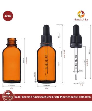 Handsunity 30ml Amber Glass Pipette Bottles Set - 5 Accessories Pharmacy Quality International Shipping - Buy Online on GoSupps.com