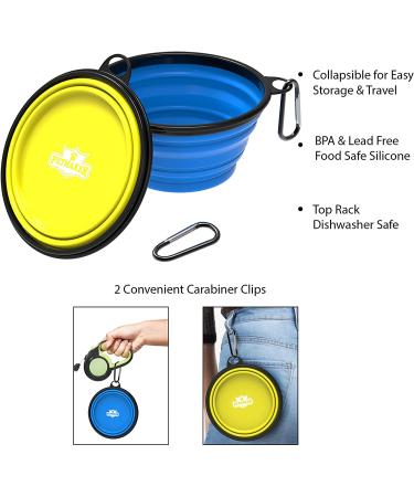 Petmaker Collapsible Pet Bowls - Portable Silicone Food/Water Bowl Set 32oz (2 Pack) - BPA/Lead Free with Carabiner Clips for Travel - Blue/Yellow - Buy Online on GoSupps.com