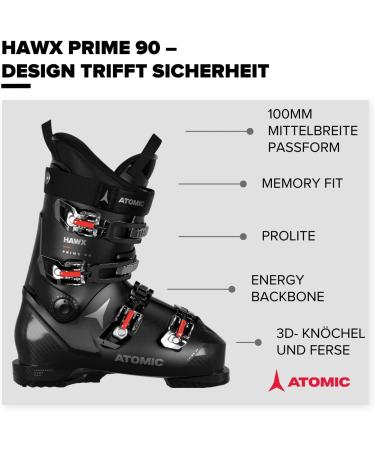 Atomic Hawx Prime 90 Ski Boots - Black Alpine Boot with 3D Ankle & Heel | Medium-Wide Fit for Advanced Skiers (27/27.5) - Buy Online on GoSupps.com