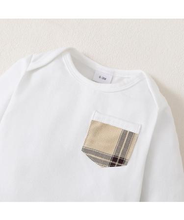 Puseky Baby Boy Long Sleeve Romper with Plaid Suspenders Overall Pants, 12-18 Months - White - Buy Online on GoSupps.com