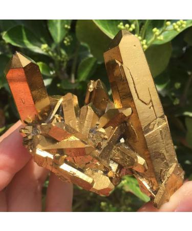 Crystals and Stones Natural Gold Yellow Quartz Crystal Cluster with Aura Coating Raw Specimens Rough Minerals Home Decor Gift 1PC 70-80g Yellow