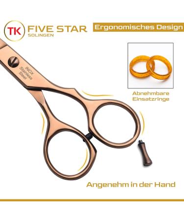 Five Star Solingen Gold-Line Offset Professional 6 Extra Sharp Rose Gold Hairdressing Scissors - Perfect for Men Women Salons & Kids - Rustproof & Ideal for Fine and Strong Hair - Buy Online on GoSupps.com