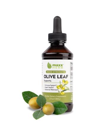Maxx Herb Olive Leaf Extract Liquid  Max Strength, Olive Extract Absorbs Better Than Olive Leaf Capsules, for Immune Support, Heart Health, and Seasonal Wellness - 4 Oz Bottle (60 Servings) 4 Fl Oz (Pack of 1)