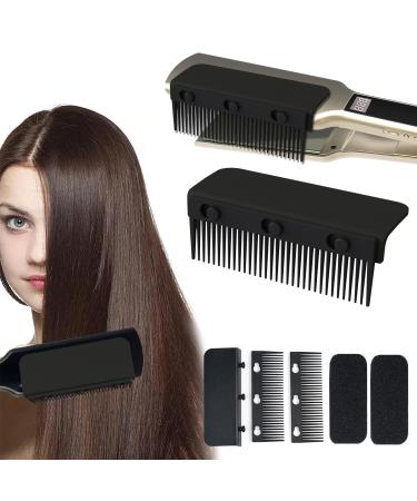 Flat Iron Comb Attachment Clip On 500 Degrees High Temperature Resistant Material Professional or Home Use Compact Hair Styling Tool (Black)