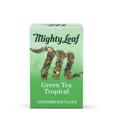 Mighty Leaf Tea, Green Whole Leaf Tea Bags - Green Tea Tropical - Light Caffeine - Blended with Pineapple, Guava & Tropical Fruit Flavors - 15 Count Green Tea Tropical 15 Count (Pack of 1)
