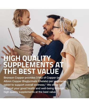 Bronson Copper Glycinate 3mg Chelated Superior Absorption Non-GMO, 180 Vegetarian Tablets - Buy Online on GoSupps.com