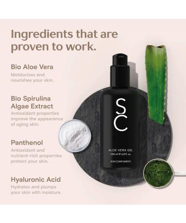 Skin Compliments Bio Aloe Vera Gel - Natural Moisture Care & After Sun with Hyaluronic Acid Panthenol & Spirulina - 200ml Violet Glass Bottle - Natural Cosmetics - Buy Online on GoSupps.com