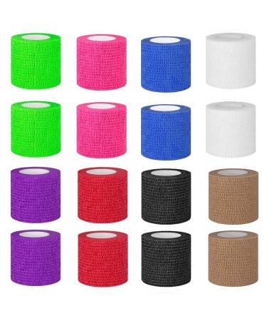 16 Pack Self Adhesive Bandage Wrap, Yolaist Breathable Elastic Athletic Tape, Assorted Color Cohesive Sports Tape for First Aid, Sports Injury, Wrist and Ankle Sprains Protection (2'' x 5 Yards)