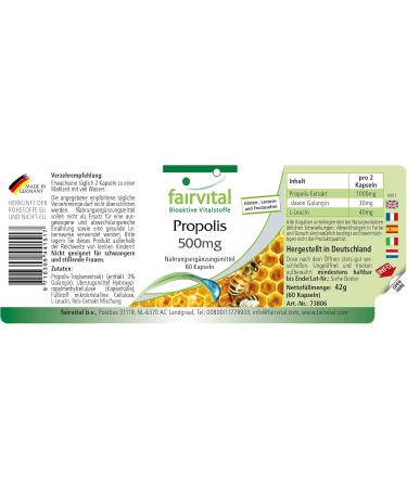 Fairvital | Propolis Extract 500mg - 3 x 60 Capsules - Standardized to 3% Galangin - Natural Propolis - Buy Online on GoSupps.com