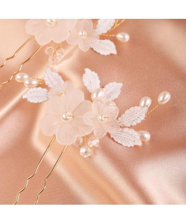 Deniferymakeup Flower Bridal Hair Pins Pearl Bride Wedding Hair Accessories Gold Leaf Hair Piece for Women and Girls - Buy Online on GoSupps.com