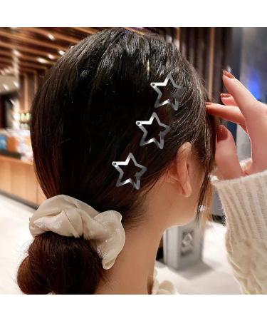 100 Silver Metal Star Snap Hair Clips | Non-Slip Hair Barrettes for Girls & Women | Cute Hollow Star Design - Buy Online on GoSupps.com