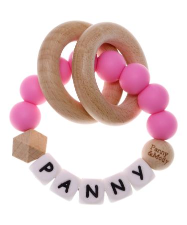 Personalized Teether with Name Customizable Handmade Teethers with Wooden Rings (Pink)