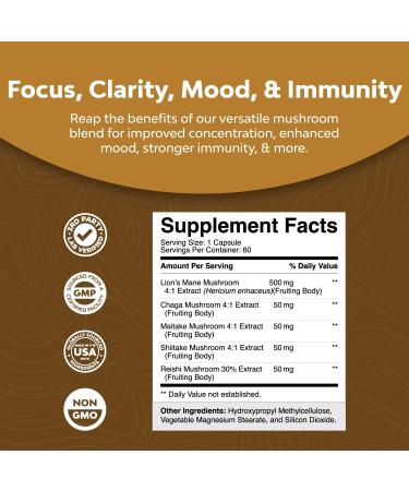 Lions Mane Mushroom Capsules - Immune System & Brain Booster - Focus & Mood Support - 60 Count - Buy Online on GoSupps.com