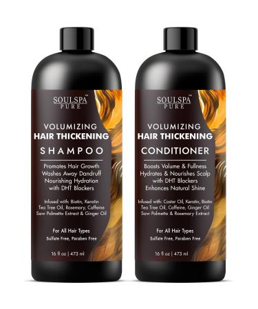 Hair Thickening Shampoo and Conditioner Set - Volumizing & Growth Support with DHT Blockers Biotin Keratin Tea Tree Oil Caffeine Saw Palmetto Extract - Men & Women - 16 fl oz Each